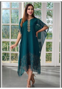 Teal Viscose Georgette  Kaftan Kurti 